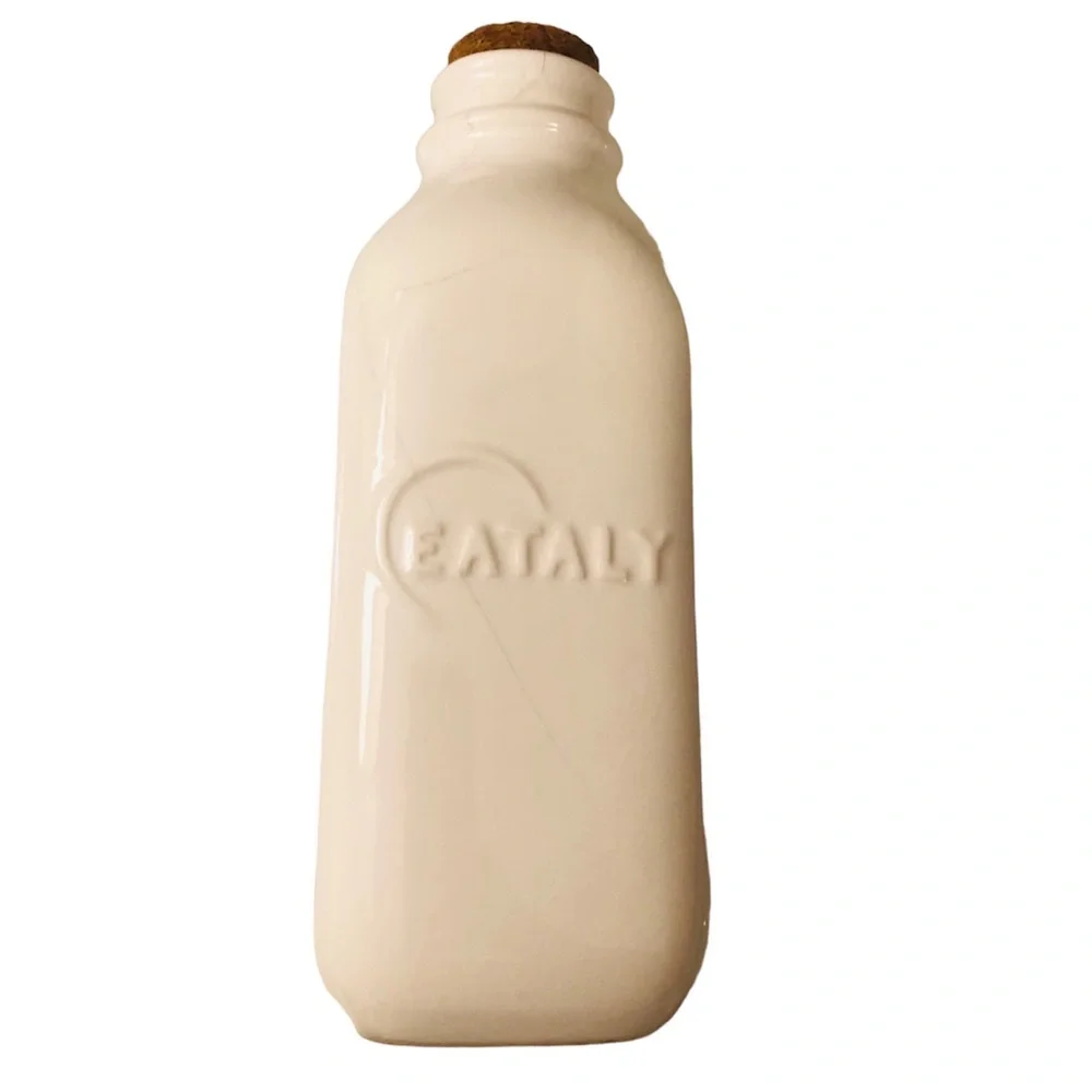 Eataly white glazed ceramic oil, vinegar storage bottle